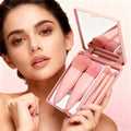 Portable 5pc Makeup Brush Set with Mirror & Travel Case (Pink)