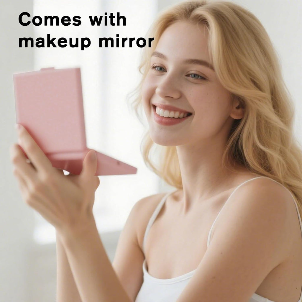 Portable 5pc Makeup Brush Set with Mirror & Travel Case (Pink)