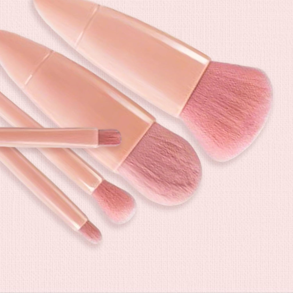 Portable 5pc Makeup Brush Set with Mirror & Travel Case (Pink)