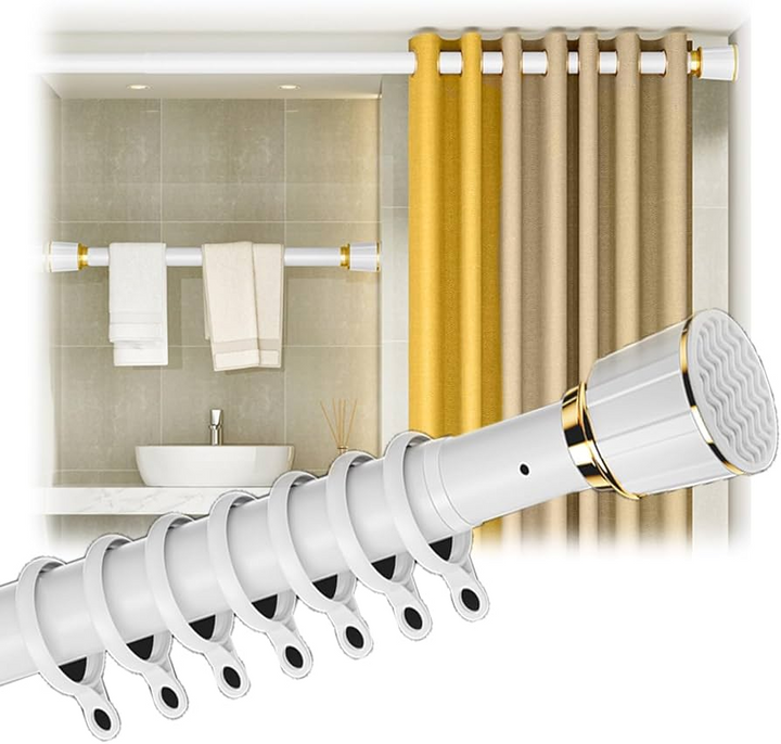 Adjustable Tension Rod Spring-Loaded Steel Pole For Bathroom & Kitchen
