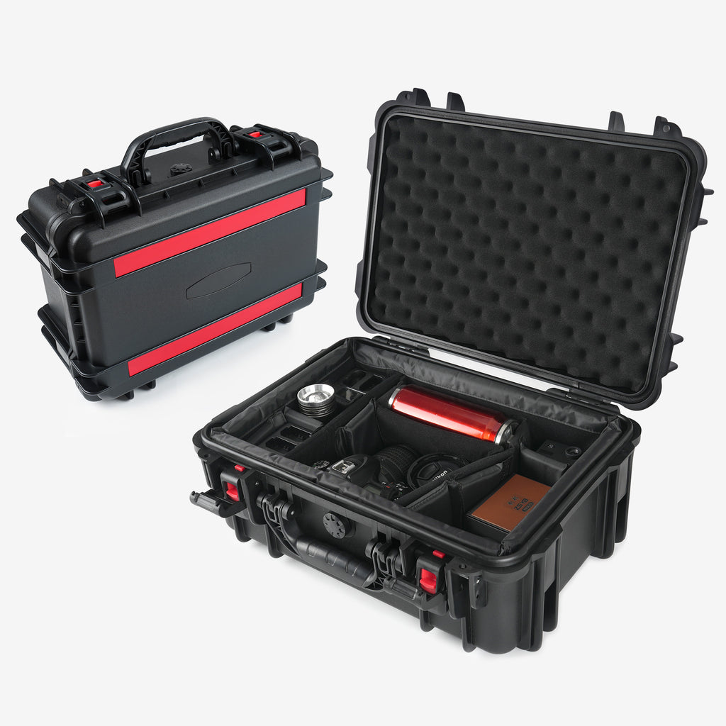 Waterproof Hard Case With Lid Storage Box And Dividers - Black Plastic Precision Instrument Case