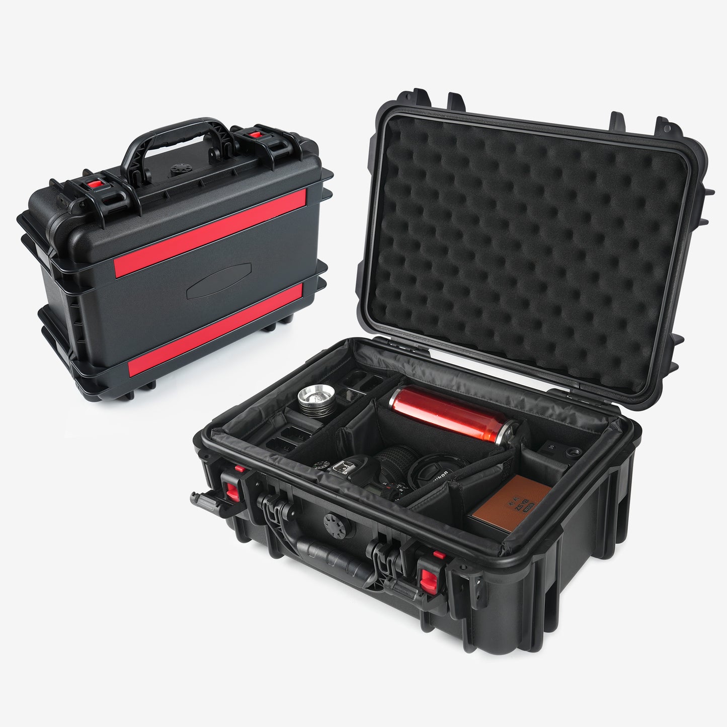 Waterproof Hard Case With Lid Storage Box And Dividers - Black Plastic Precision Instrument Case
