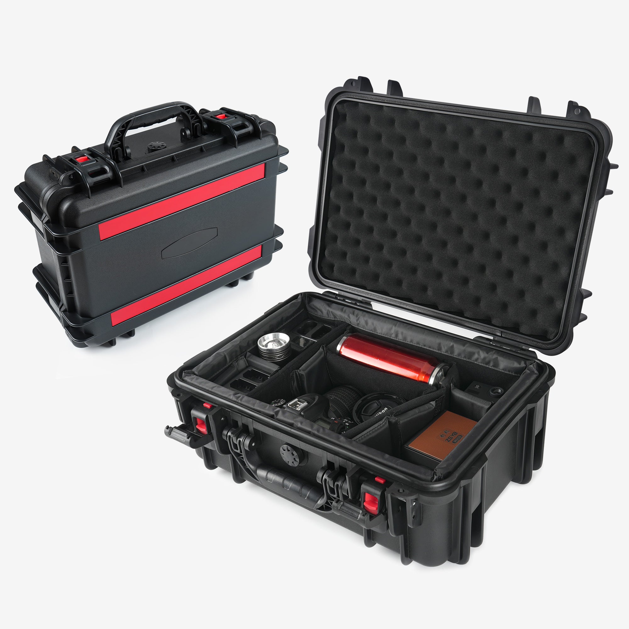 Waterproof Hard Case With Lid Storage Box And Dividers - Black Plastic Precision Instrument Case
