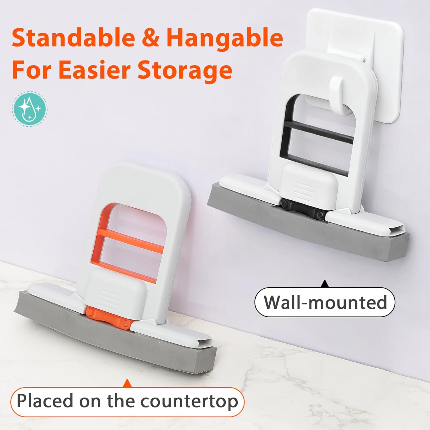 Self Squeezing Mini Mop, Orange Small Sponge Mop, Wet and Dry Use Cleaning System, Foldable Desktop Mop, One-Hand Squeeze Handle and Replaceable Head