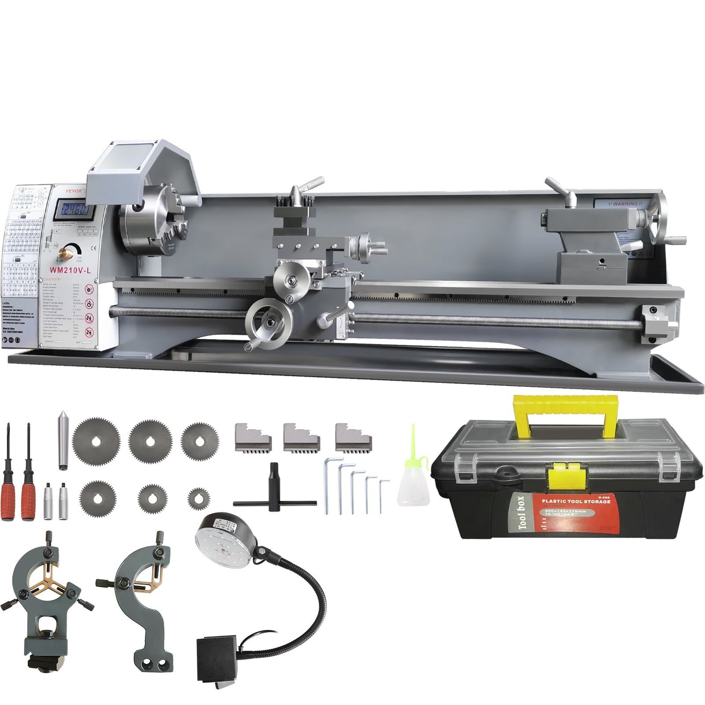 Metal Lathe Machine, 8.3'' X 29.5'', Precision Benchtop Power Metal Lathe, 0-2500 RPM Continuously Variable Speed, 750W Brushless Motor Metal Gears, With Tool Box For Processing Precision Parts
