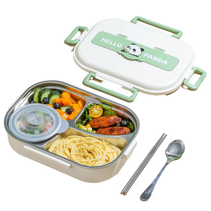 Stainless Steel Thermal Lunch Box with Cutlery Set 2/4/5 Grids Heat Preservation Bento Box Panda for Children School Picnic