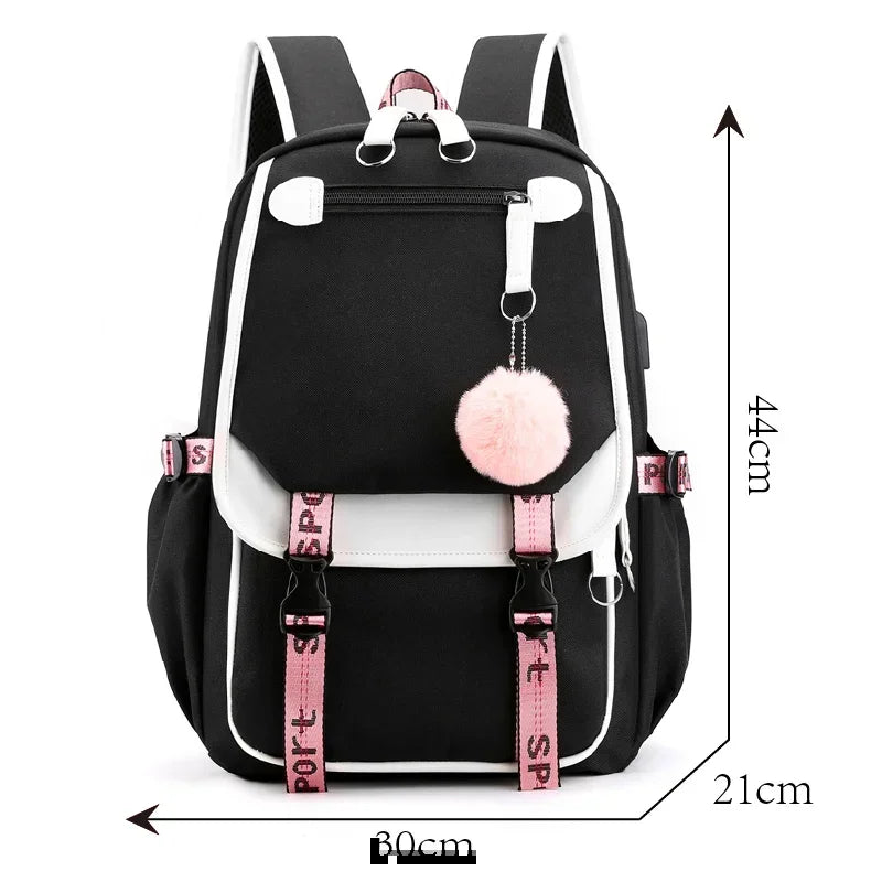 Korean Style High School Backpack for Teenage Girl Fashion Black White Student Girls Backpack Schoolbag Cute Book Bag