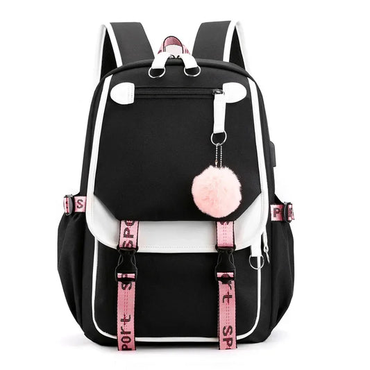 Korean Style High School Backpack for Teenage Girl Fashion Black White Student Girls Backpack Schoolbag Cute Book Bag