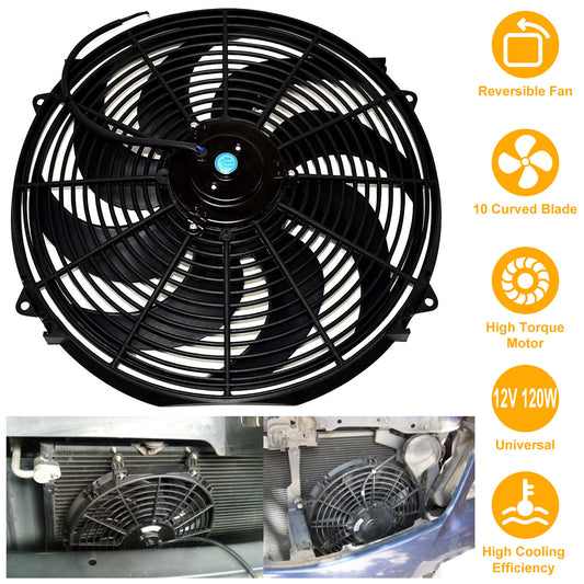16 Inch Electric Radiator Cooling Fan 12V 120W 10 Blades Car Thermostat Kit With Mounting Kit
