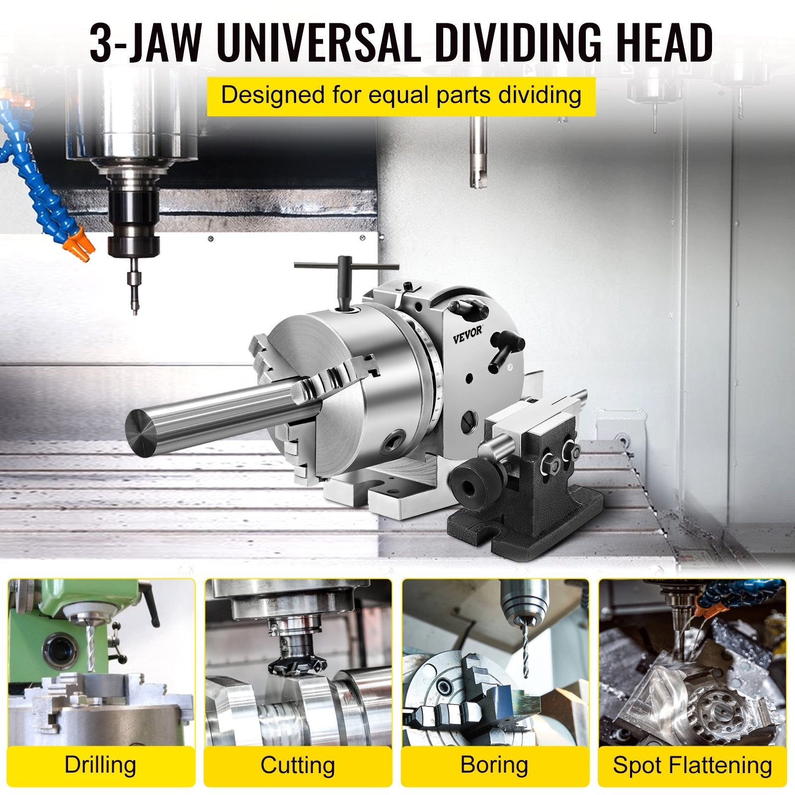 VEVOR Dividing Head BS-0 5Inch 3 Jaw Chuck Dividing Head Set Precision Semi Universal Dividing Head For Milling Machine Rotary Table Tailstock Milling Set 5 Inch Chuck