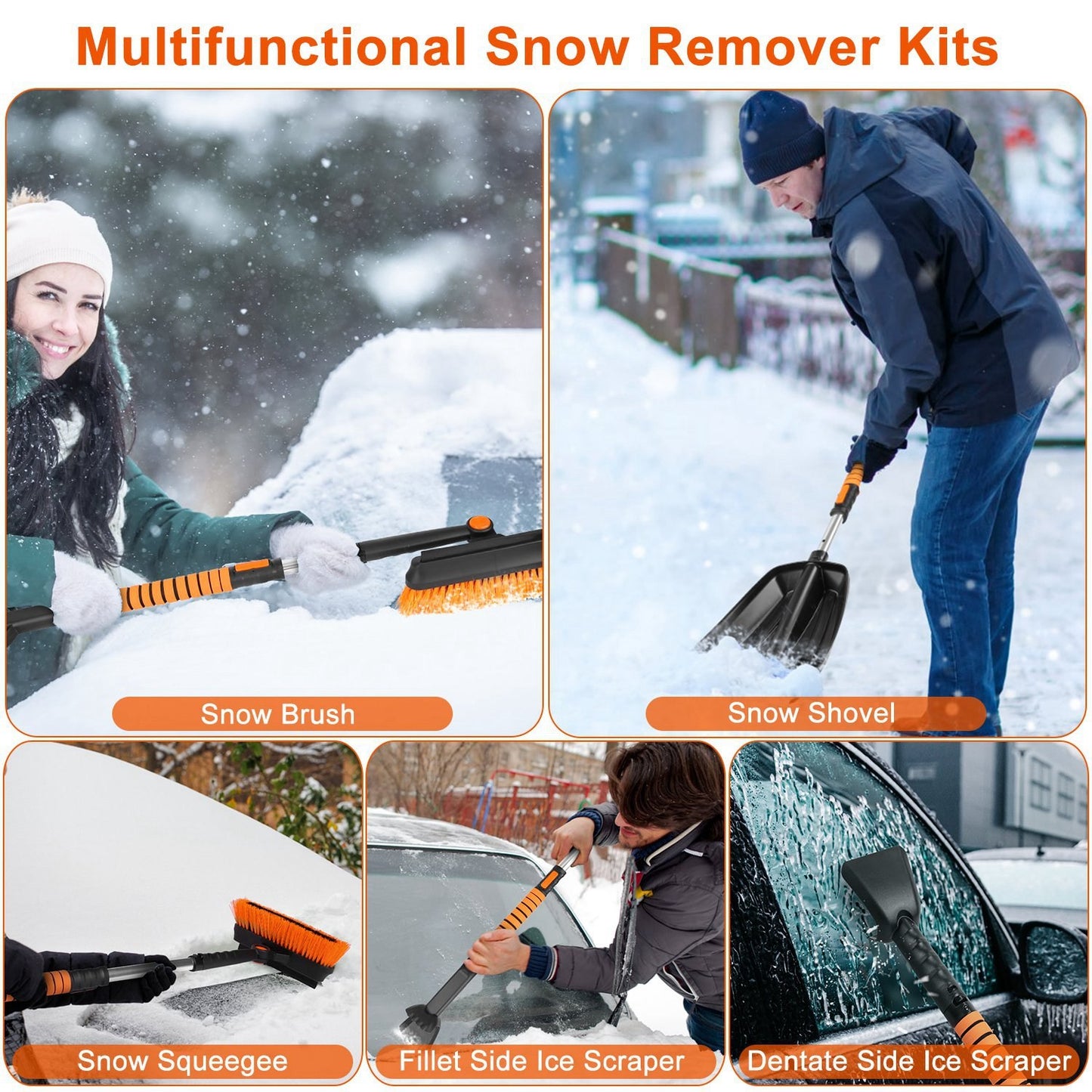1Pc 5 In 1 Detachable Snow Remover Kits Extendable Ice Scraper Snow Shovel 180Degree Adjustable Snow Brush Head For Car Windshield Roof