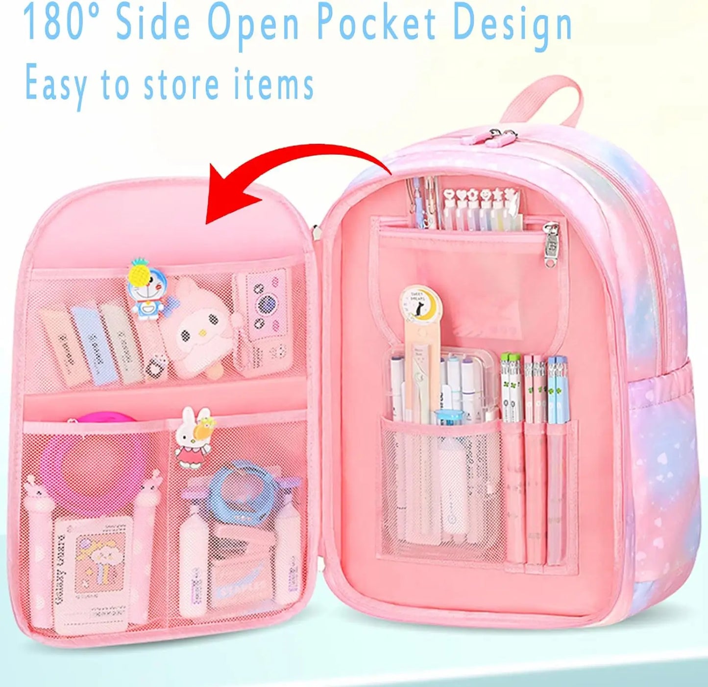 Girls School Backpacks Kawaii Book Bag with Compartments for Girl Kid Students Elementary School Back Pack Kids Rucksack Mochila