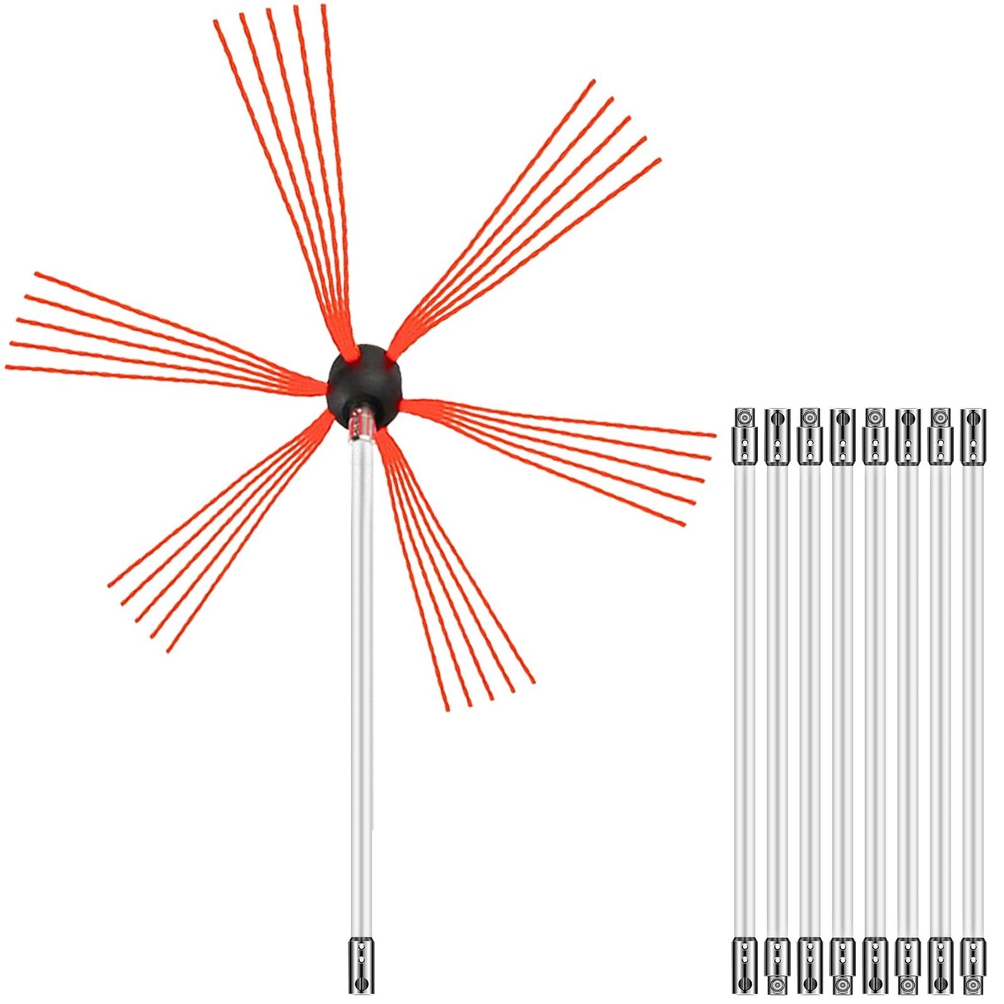 Chimney Sweep Kit 30FT Length, Chimney Brush Kit With 9 Nylon Flexible Rods, Rotary Chimney Cleaning Kit Driven By Drill, Chimney Cleaning Tool Kits For Sweeping Fireplace Flue