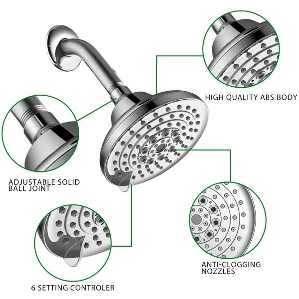 6 Spray Settings High Pressure Shower Head