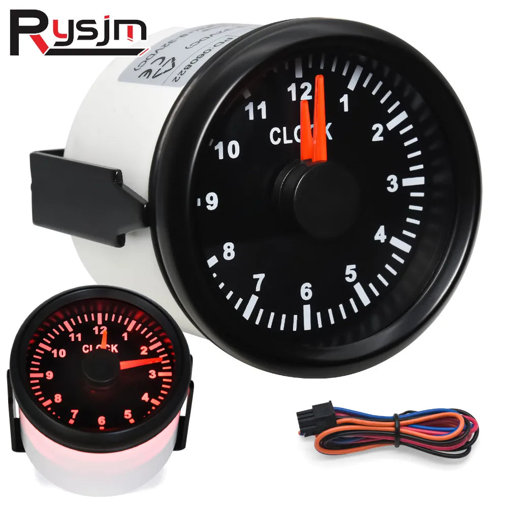 52Mm 2Inch Clock Gauge 12Hours for Cars Boat Truck with Red Backlight Waterproof Clock Meter Car Gauges Boat Clock 12V/24V