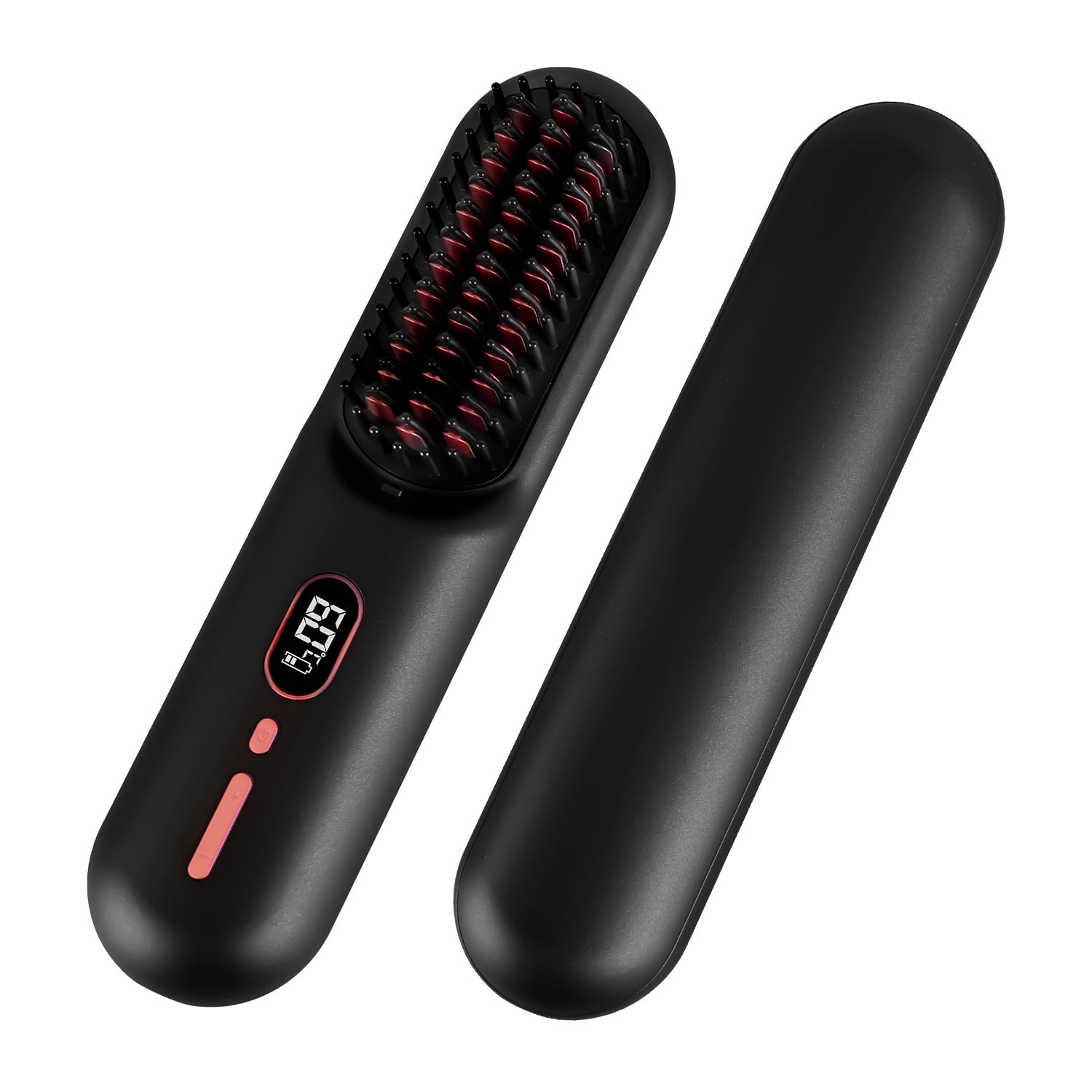 Grey-Black Options -- 1Pc Cordless Negative Ion Hair Straightener Brush Rechargeable Mini Styling Comb With 12 Heating Levels Anti-scald 30S Preheating 30Mins Auto Sleep LCD Display