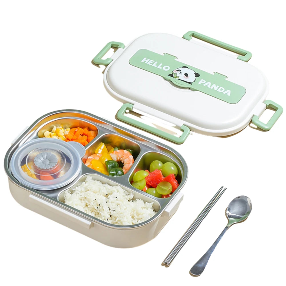 Stainless Steel Thermal Lunch Box with Cutlery Set 2/4/5 Grids Heat Preservation Bento Box Panda for Children School Picnic