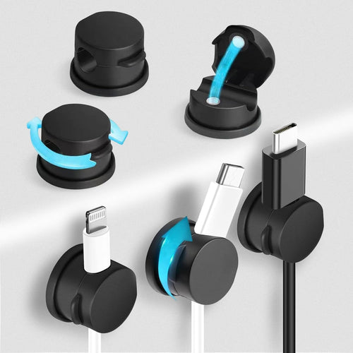 Magnetic Cable Clips 6 Pack – Swivel Adhesive Cord Organizer Black
