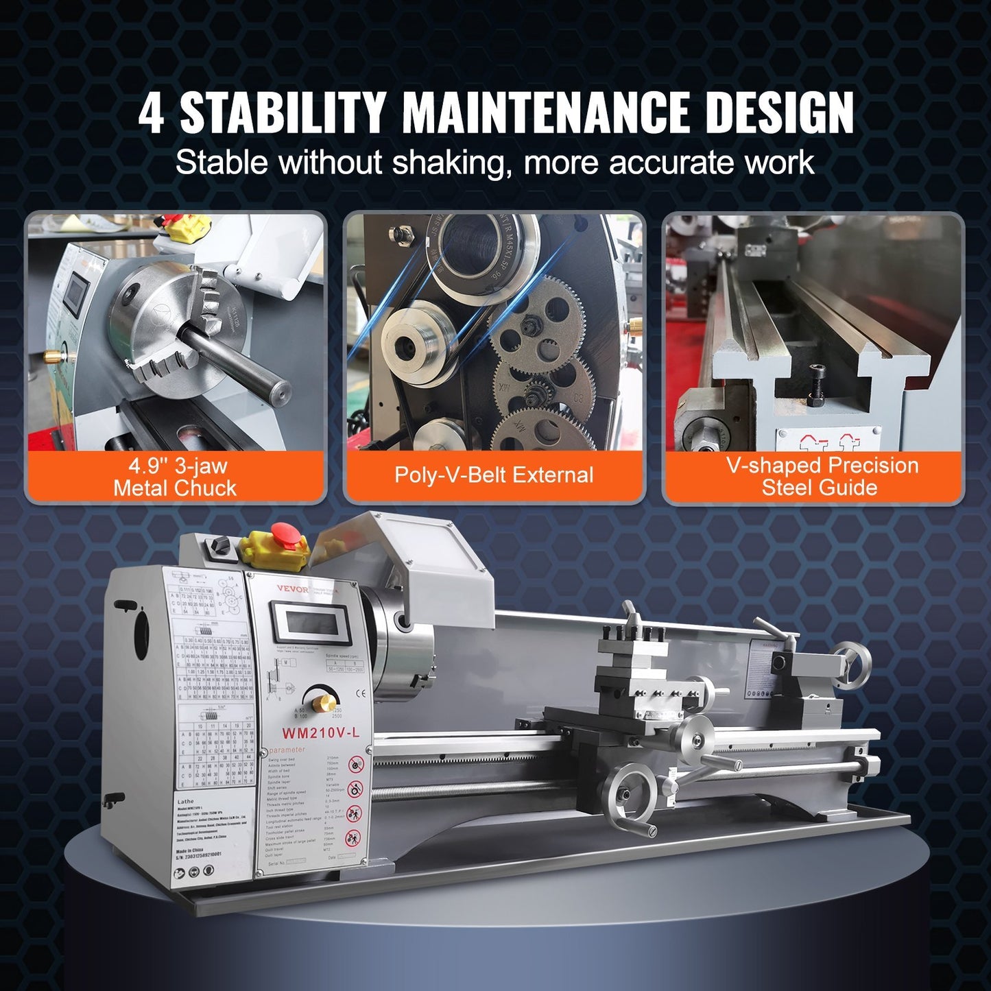 Metal Lathe Machine, 8.3'' X 29.5'', Precision Benchtop Power Metal Lathe, 0-2500 RPM Continuously Variable Speed, 750W Brushless Motor Metal Gears, With Tool Box For Processing Precision Parts