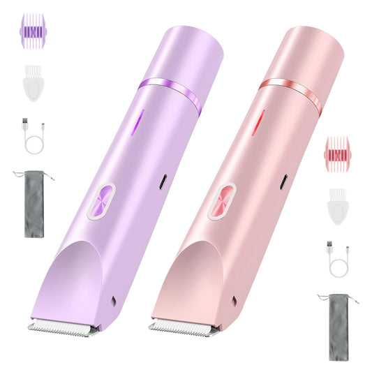 1Pc 2 In 1 Bikini Trimmer For Women Dual Head Cordless Body Shaver IPX7 Waterproof Rechargeable Pubic Hair Razor Wet And Dry Use For Bikini Underarm Leg Arm Body Face