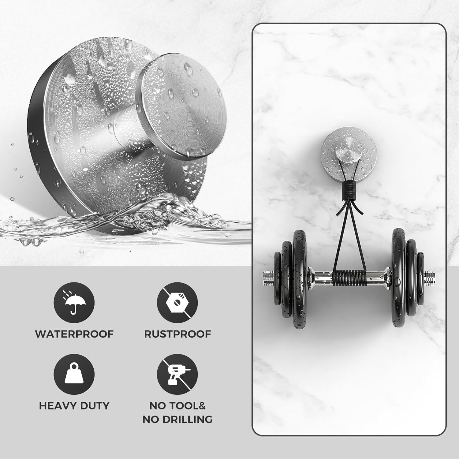 Silver suction cup shower hooks for bathroom and glass surfaces