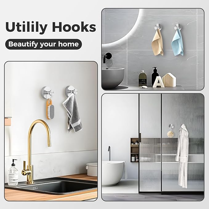 Silver suction cup shower hooks for bathroom and glass surfaces