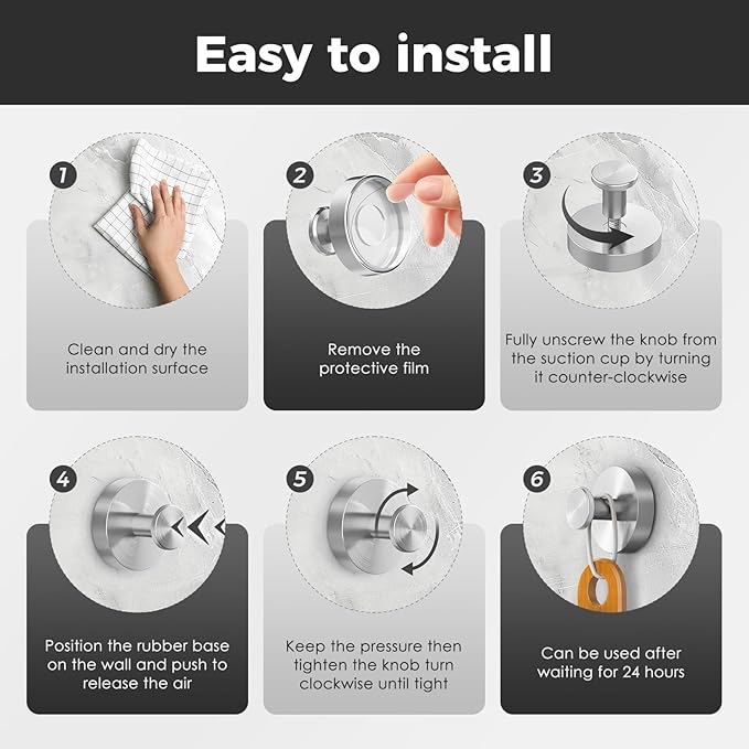 Silver suction cup shower hooks for bathroom and glass surfaces