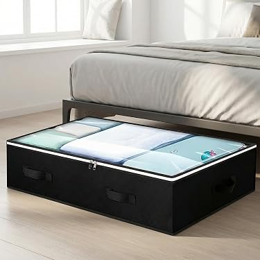 2 Pack Underbed Storage Bags With Clear Window And Reinforced Handles For Clothing