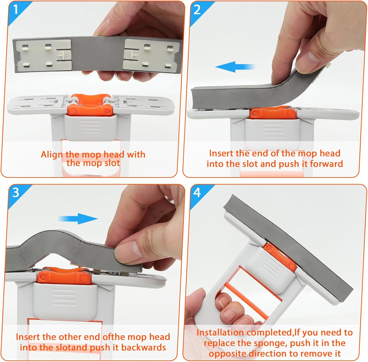 Self Squeezing Mini Mop, Orange Small Sponge Mop, Wet and Dry Use Cleaning System, Foldable Desktop Mop, One-Hand Squeeze Handle and Replaceable Head