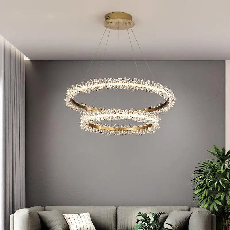 Luxury Crystal Gold Ring Led Chandelier Living Room Dining Room Bedroom Design Ring Chandelier Home Decoration Crystal Lamp