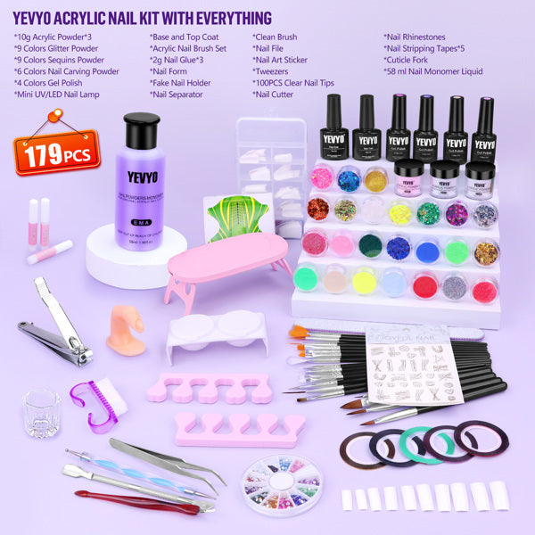 Acrylic Nail Kit With UV, 4 Color Gel Polishing Kit