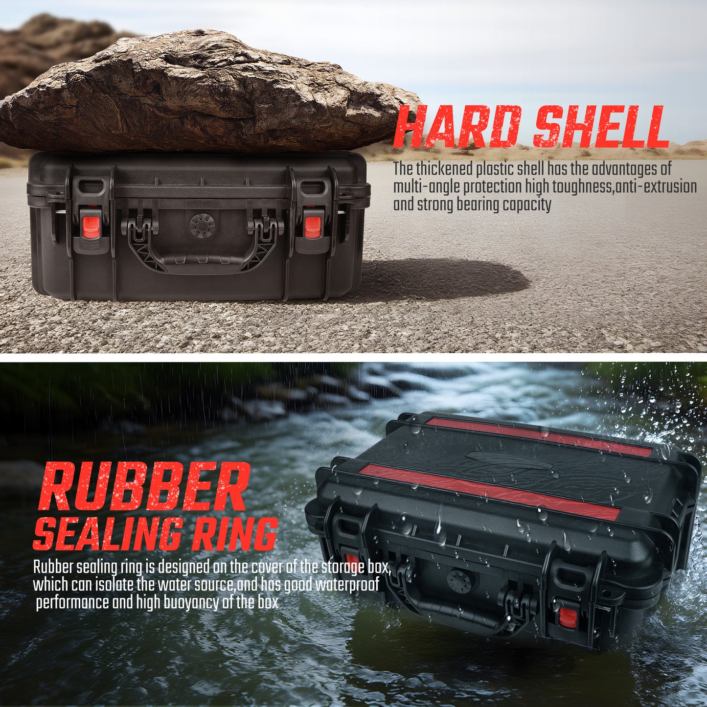 Waterproof Hard Case With Lid Storage Box And Dividers - Black Plastic Precision Instrument Case