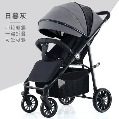 Baby Stroller Can Sit and Lie Down, Lightweight and Foldable Newborn Children'S Umbrella Cart, Baby Four-Wheel Shock Absorber Ba