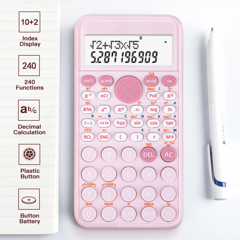 Scientific Calculators Cute Desktop Calculator with 240 Functions 2 Line LCD Screen Ideal for Students School Office