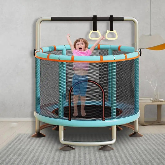 Indoor Trampoline for Kids Outdoor Safe Trampoline Outdoor Funny Trampoline with Safety Enclosure Net Hang Rings Swings Sandbags