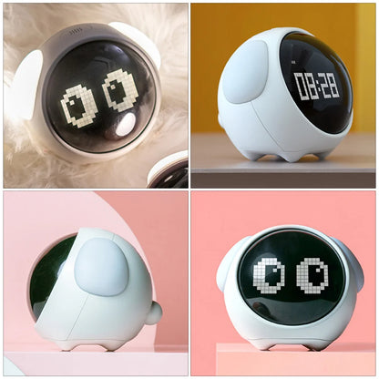 1Pc Children'S Alarm Clock Lovely Pixel Expression Clock Digital Alarm Clock for Home Thermometer Cute Expression Alarm Clock ﻿