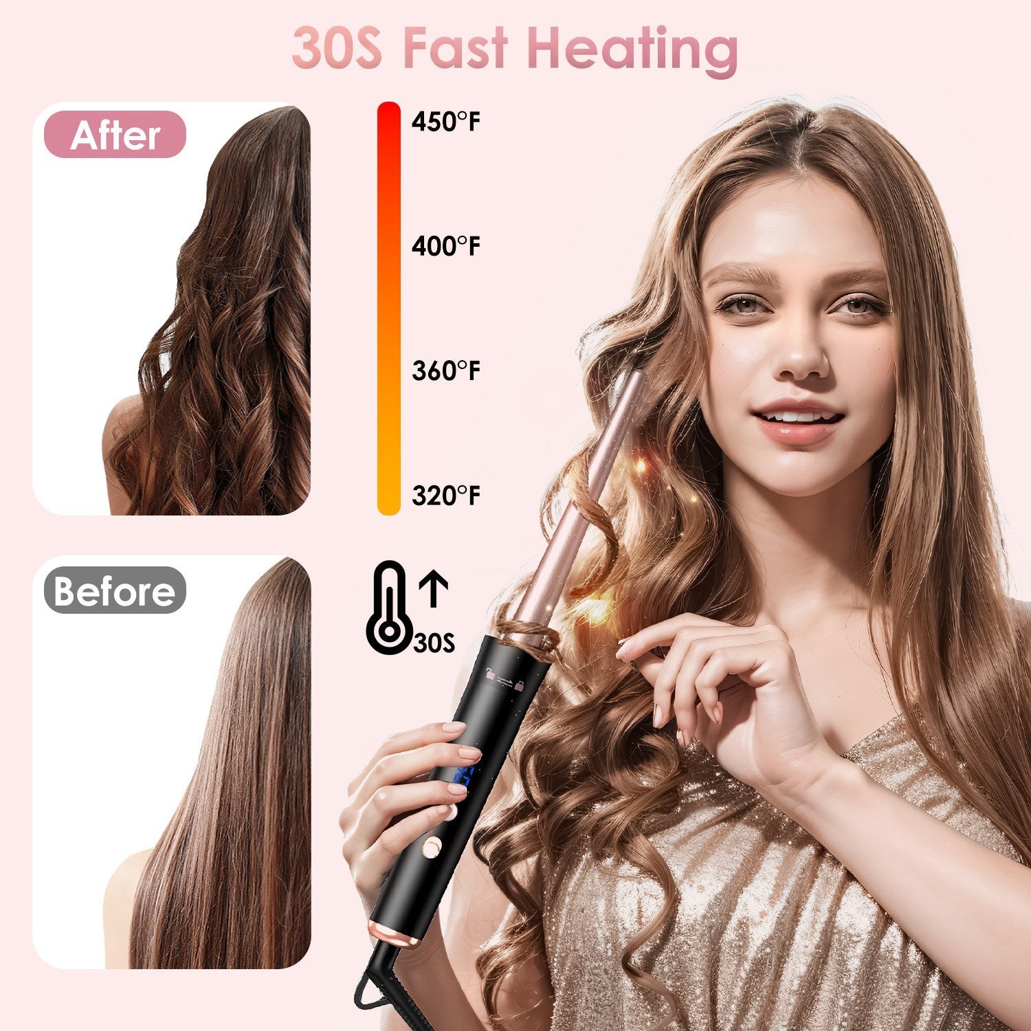 2 Type Options--1Pc 5 In 1 Curling Wand Hair Curling Iron Brush Anti-Tangle Hair Thermal Brush Curler With 4 Heating Levels 360 Degree Rotatable Cable 5 Interchangeable Barrels 2 Clips 1H Auto Off