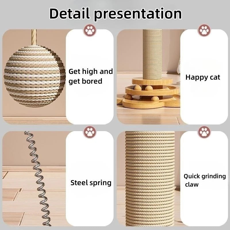 Pet Cat Toy Solid Wood Cat Turntable Funny Cat Stick Balls Durable Sisal Scratching Board Cat Supplies Cat Grab Column