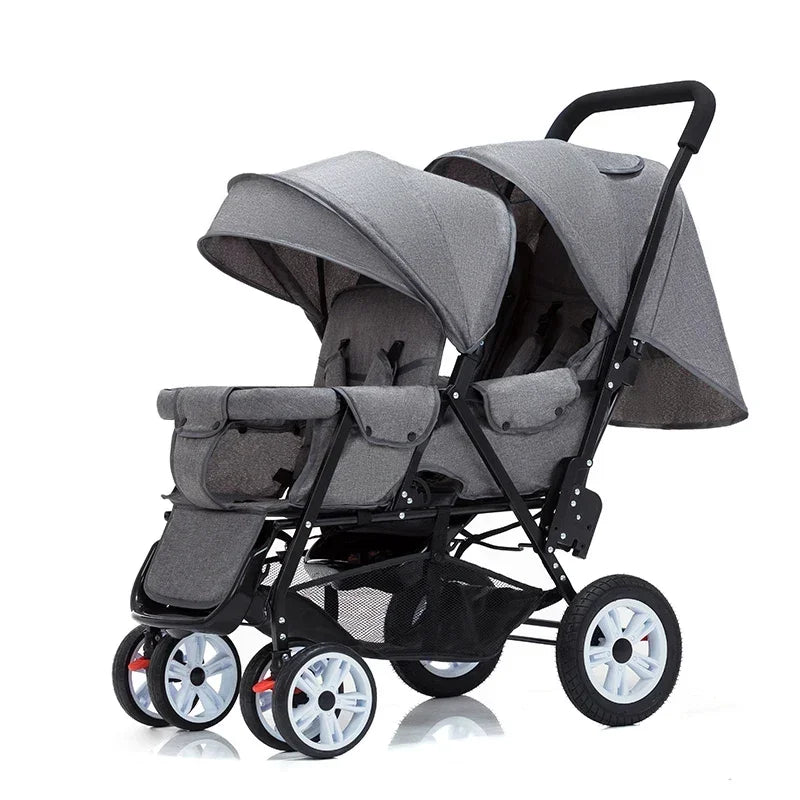 Twins Baby Stroller Can Sit and Lie Baby Carriage High Landscape Lightweight Collapsible Double Seat Carts 0-4 Years Old