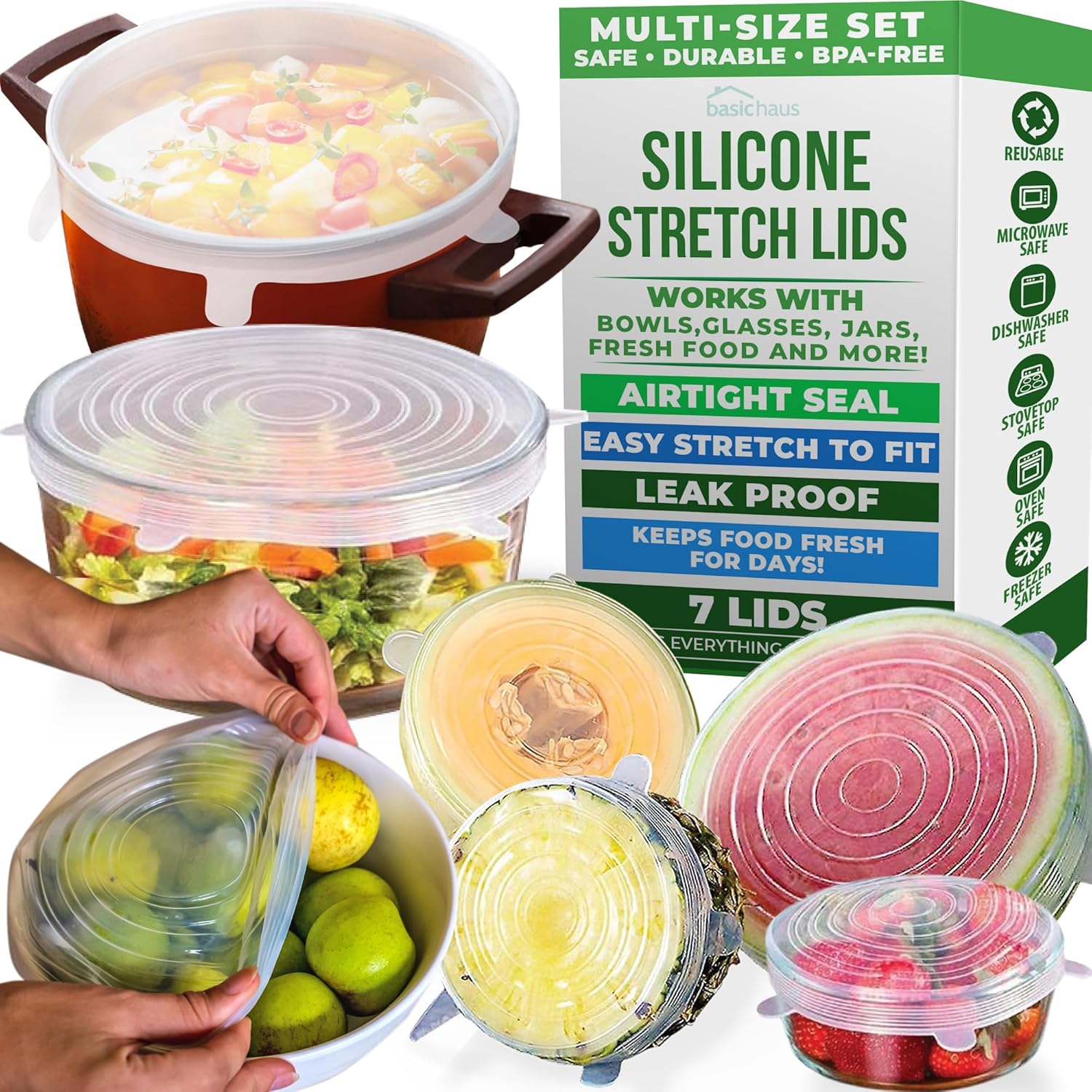 Reusable silicone stretch lids set for food storage