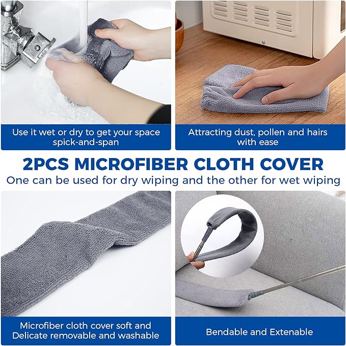 Retractable gap dust cleaner with microfiber cloth covers