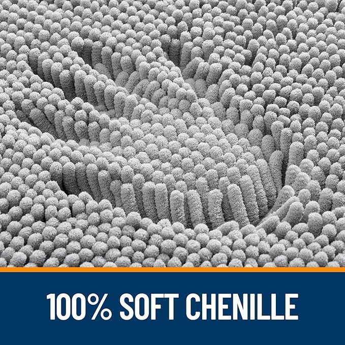 Grey chenille bathroom rug with rubber backing