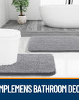 Grey chenille bathroom rug with rubber backing