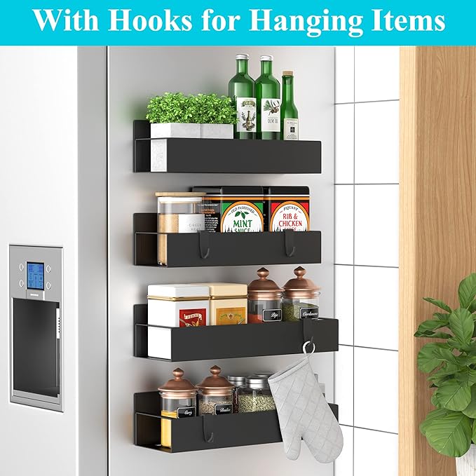 Magnetic spice rack organizer set for refrigerator and oven