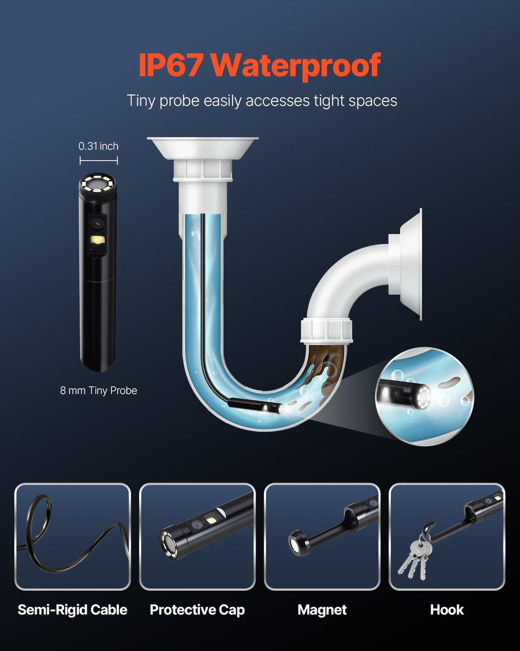 Dual Lens Borescope Endoscope Camera For Android IOS  10FT Snake Cable