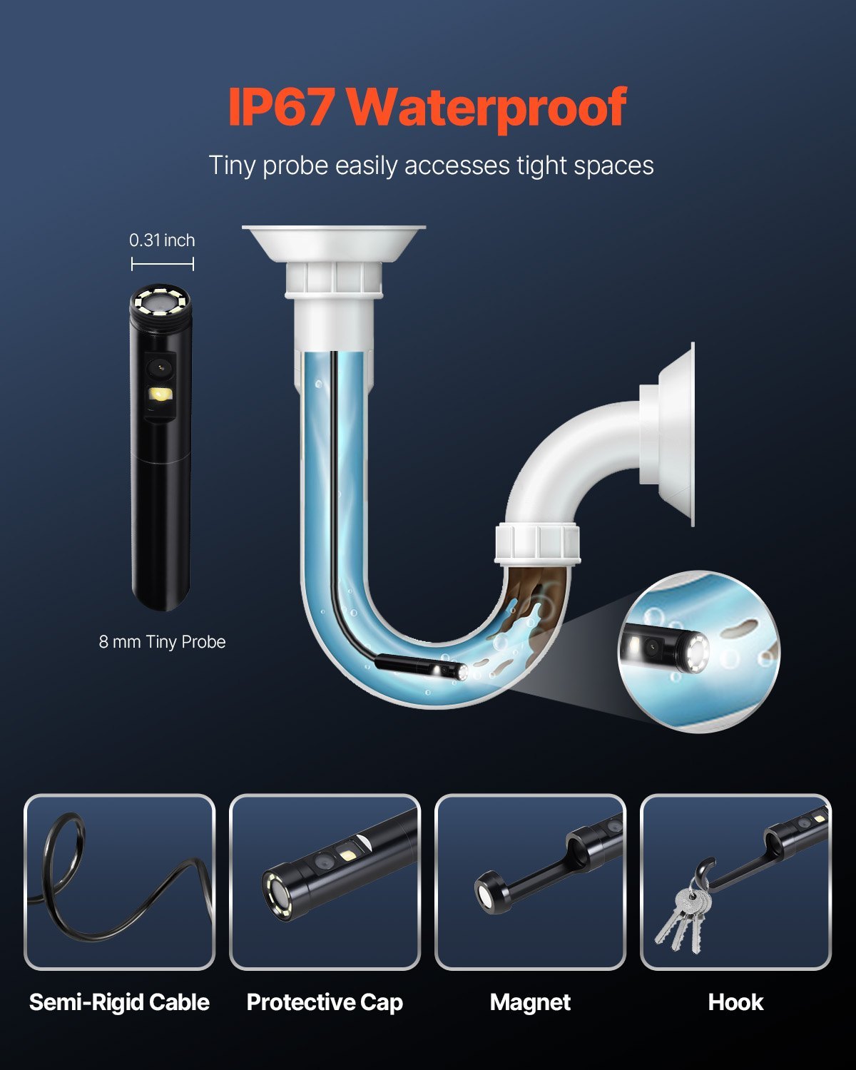 Dual Lens Borescope Endoscope Camera For Android IOS  10FT Snake Cable