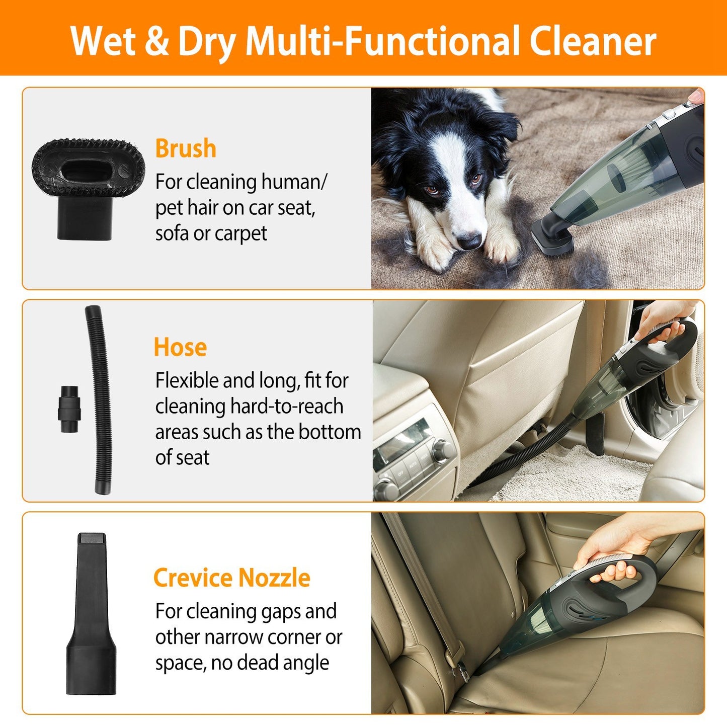 Car Handheld Vacuum Cleaner Cordless Rechargeable Hand Vacuum Portable Strong Suction Vacuum With Hose Nuzzle Brush For Dust Pet Hair