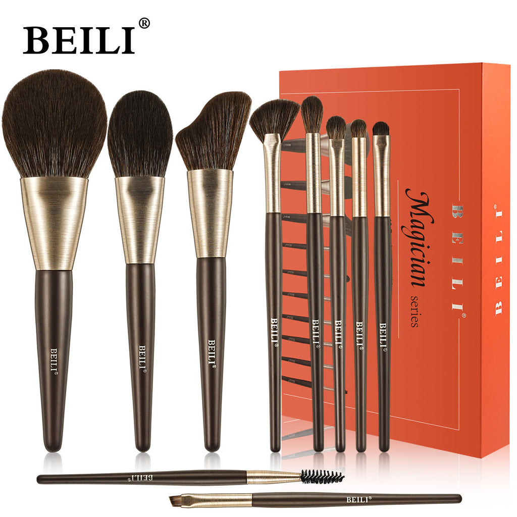 Baili 10pcs Rose Gold Tube Synthetic Hair Vegan Luxury Makeup Brush Set Contour Blush Brush Set