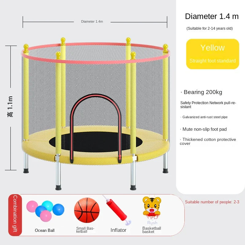 Jumping Diameter 1.4M Trampoline Bed High Safety Net Trampoline Table 1-2 Kids Indoor Bounce Bed Birthday Gift