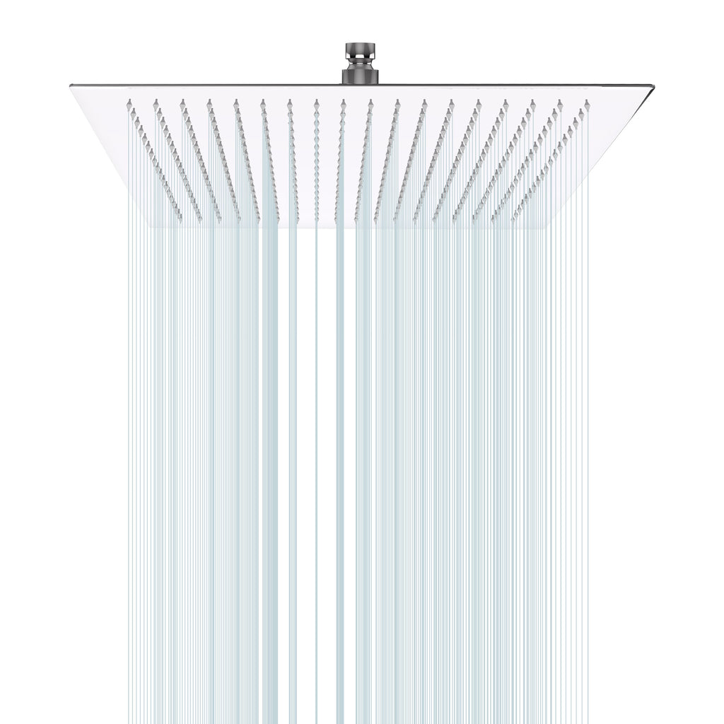 16 Inch Chrome Rain Shower Head, Square Ultra Thin 304 Stainless Steel High Pressure Shower Head